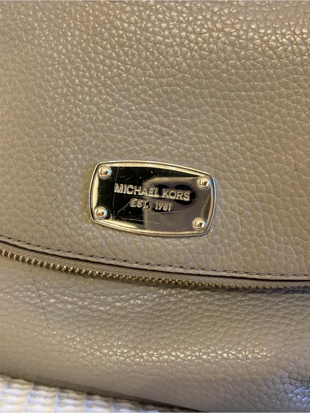 Michael Kors Taupe Pebbled Leather Shoulder Bag with Gold Plaque